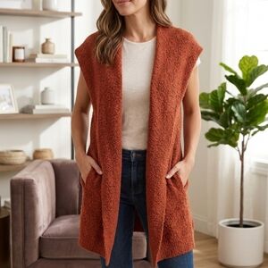 Community Rust Orange Knit Cardigan XS Long Open Front Cozy Sweater